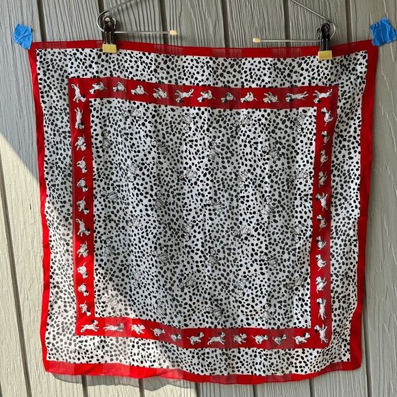 Vintage Disney 101 Dalmatians Puppy Scarf Red Border 23" x 23" Polka Dot Print - Picture 3 of 7
